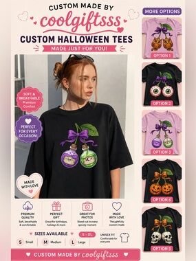 Halloween Short Sleeve Tee - witch cherries Design new S M L XL made to order